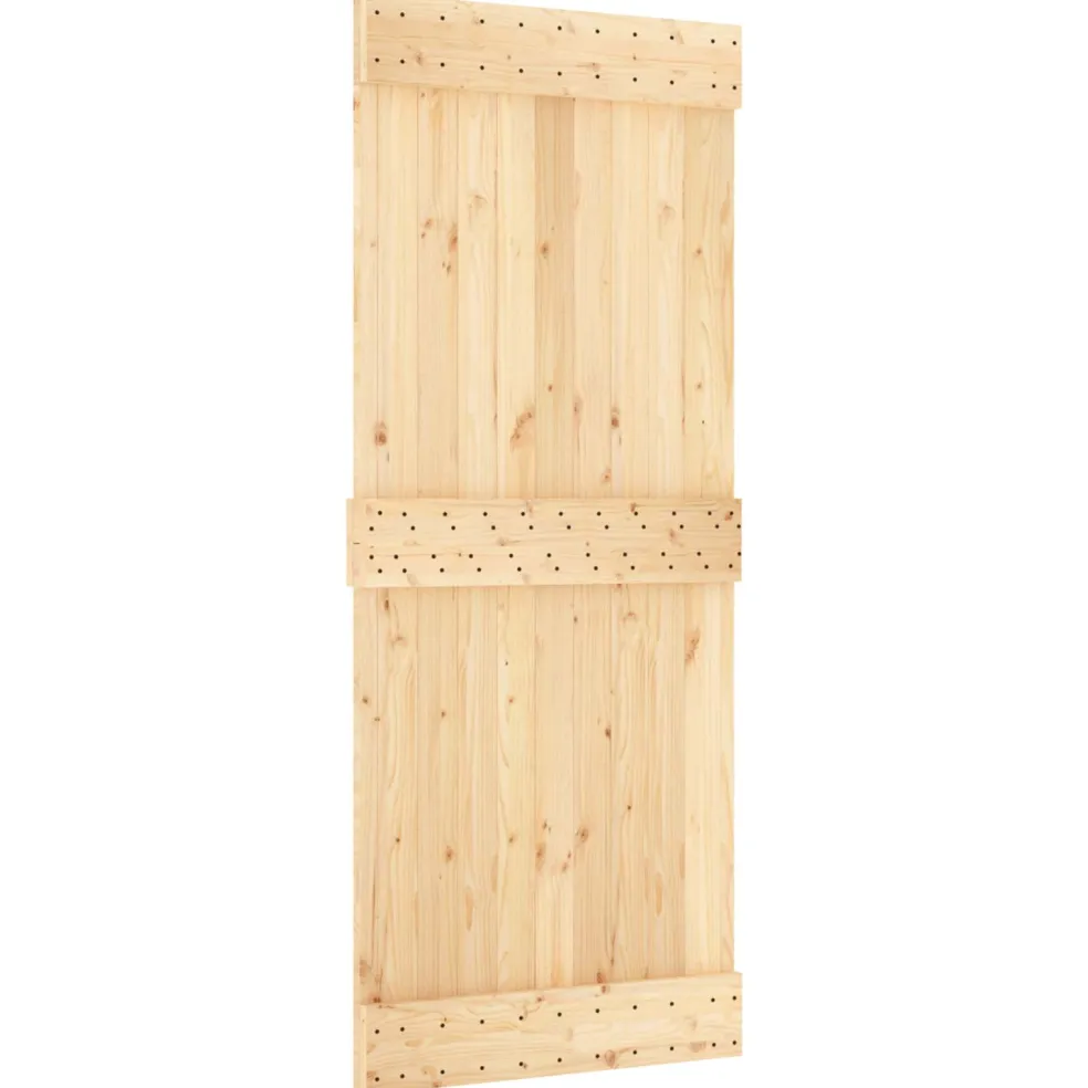 vidaXL Schuifdeur Naturel en Zwart 85 x 210 cm Massief Grenenhout
