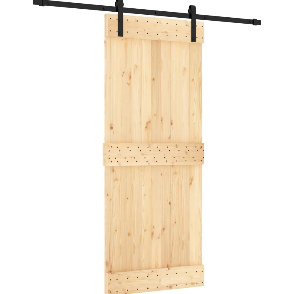 vidaXL Schuifdeur Naturel en Zwart 85 x 210 cm Massief Grenenhout