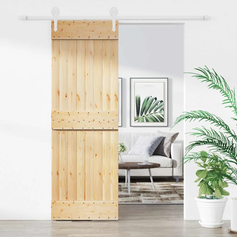 vidaXL Schuifdeur Natuurlijk en Wit 70 x 210 cm Massief Grenenhout