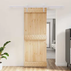 vidaXL Schuifdeur Natuurlijk en Wit 80 x 210 cm Massief Grenenhout