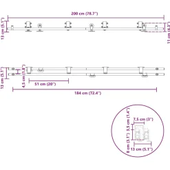 vidaXL Schuifdeur onderdelenset 200 cm roestvrij staal zilverkleurig