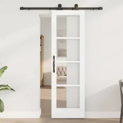 vidaXL Schuifdeur ORKDAL Wit 61 x 198,5 cm Massief grenenhout en glas