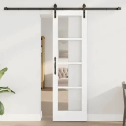 vidaXL Schuifdeur ORKDAL Wit 61 x 198,5 cm Massief grenenhout en glas