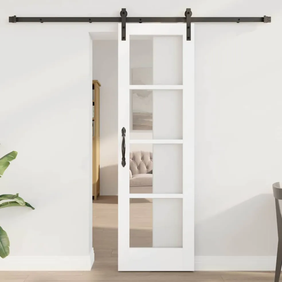 vidaXL Schuifdeur ORKDAL Wit 61 x 198,5 cm Massief grenenhout en glas