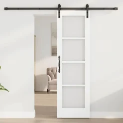 vidaXL Schuifdeur ORKDAL Wit 61 x 198,5 cm Massief grenenhout en glas