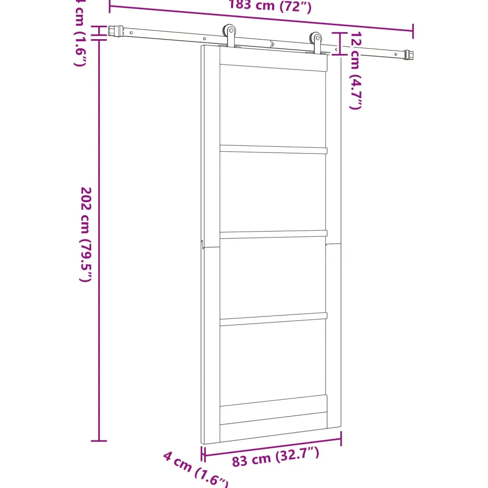vidaXL Schuifdeur Wit en zwart 83 x 202 cm Massief grenenhout