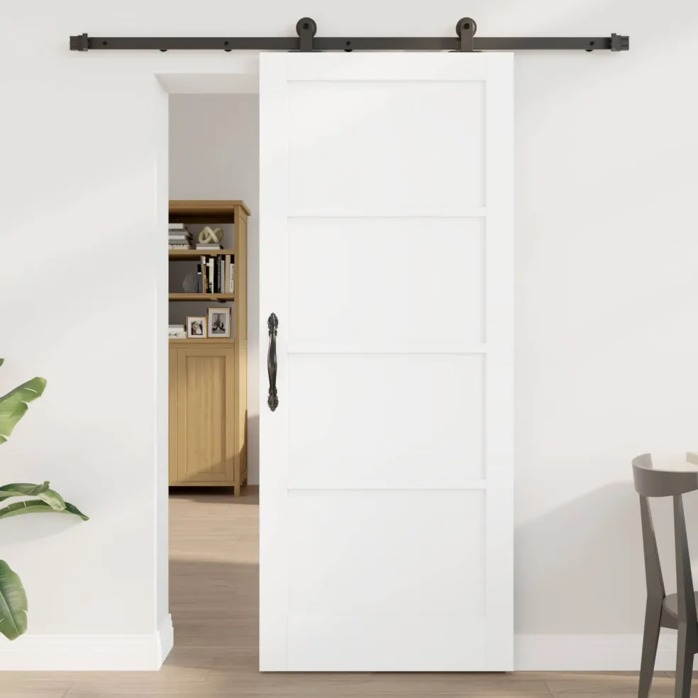 vidaXL Schuifdeur Wit en zwart 83 x 202 cm Massief grenenhout