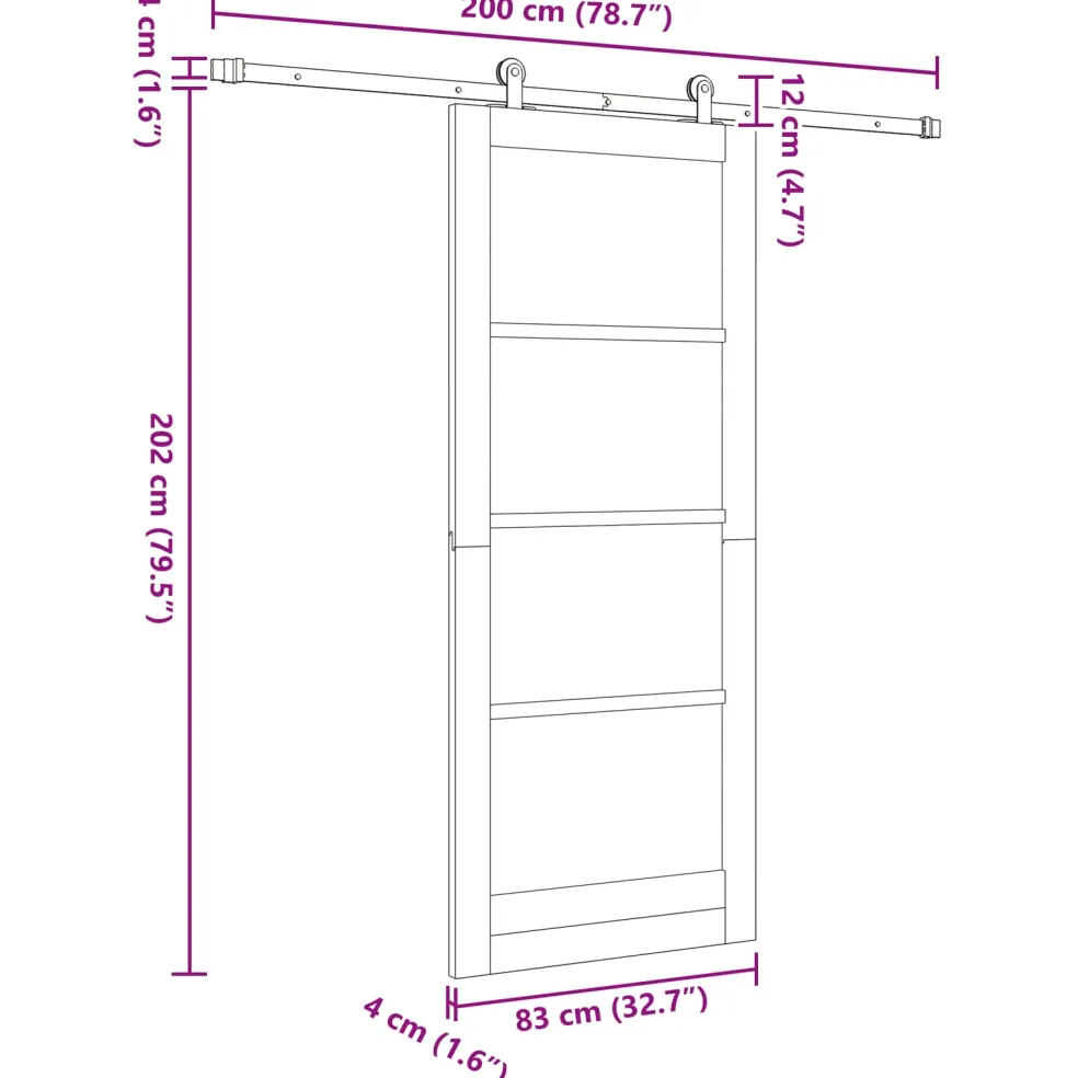vidaXL Schuifdeur Wit en zwart 83 x 202 cm Massief grenenhout