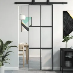 vidaXL Schuifdeur 76x205 cm gehard glas en aluminium zwart