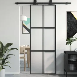 vidaXL Schuifdeur 76x205 cm gehard glas en aluminium zwart