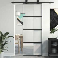 vidaXL Schuifdeur 76x205 cm gehard glas en aluminium zwart