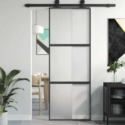 vidaXL Schuifdeur 76x205 cm gehard glas en aluminium zwart