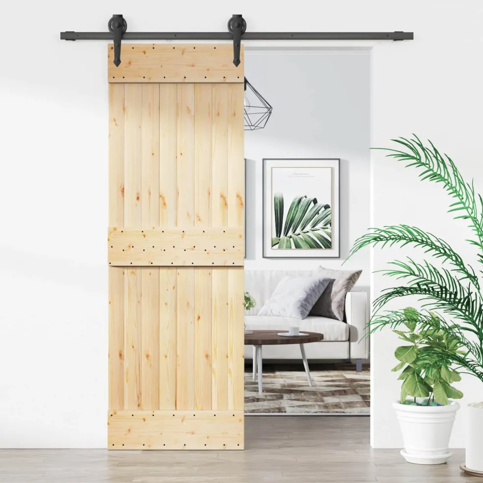 vidaXL Schuifdeur 85 x 210 cm Massief Grenenhout (Niet-Behandeld)