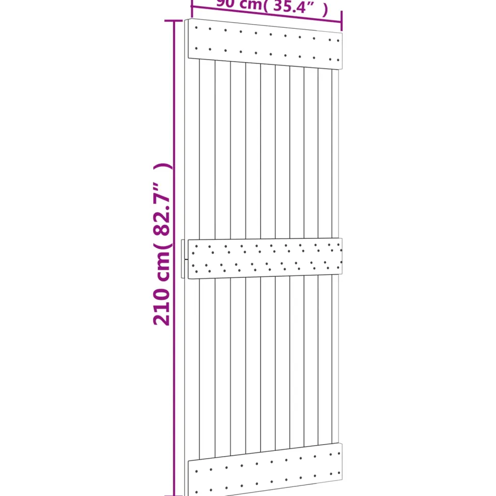 vidaXL Schuifdeur 90 x 210 cm Massief Grenenhout (Niet-Behandeld)