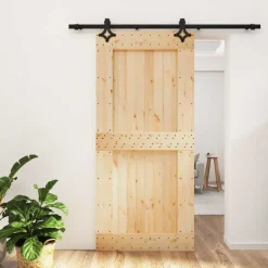 vidaXL Schuifdeur 95 x 210 cm Massief Grenenhout (Niet-Behandeld)