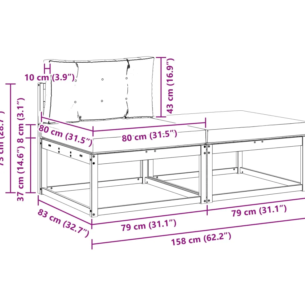 vidaXL Sectie Sofa Eenheden met kussen 2 Stuk Naturel