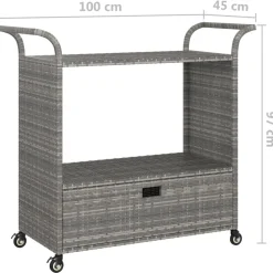vidaXL Serveerwagen met lade 100x45x97 cm poly rattan grijs
