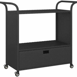 vidaXL Serveerwagen met lade 100x45x97 cm poly rattan zwart