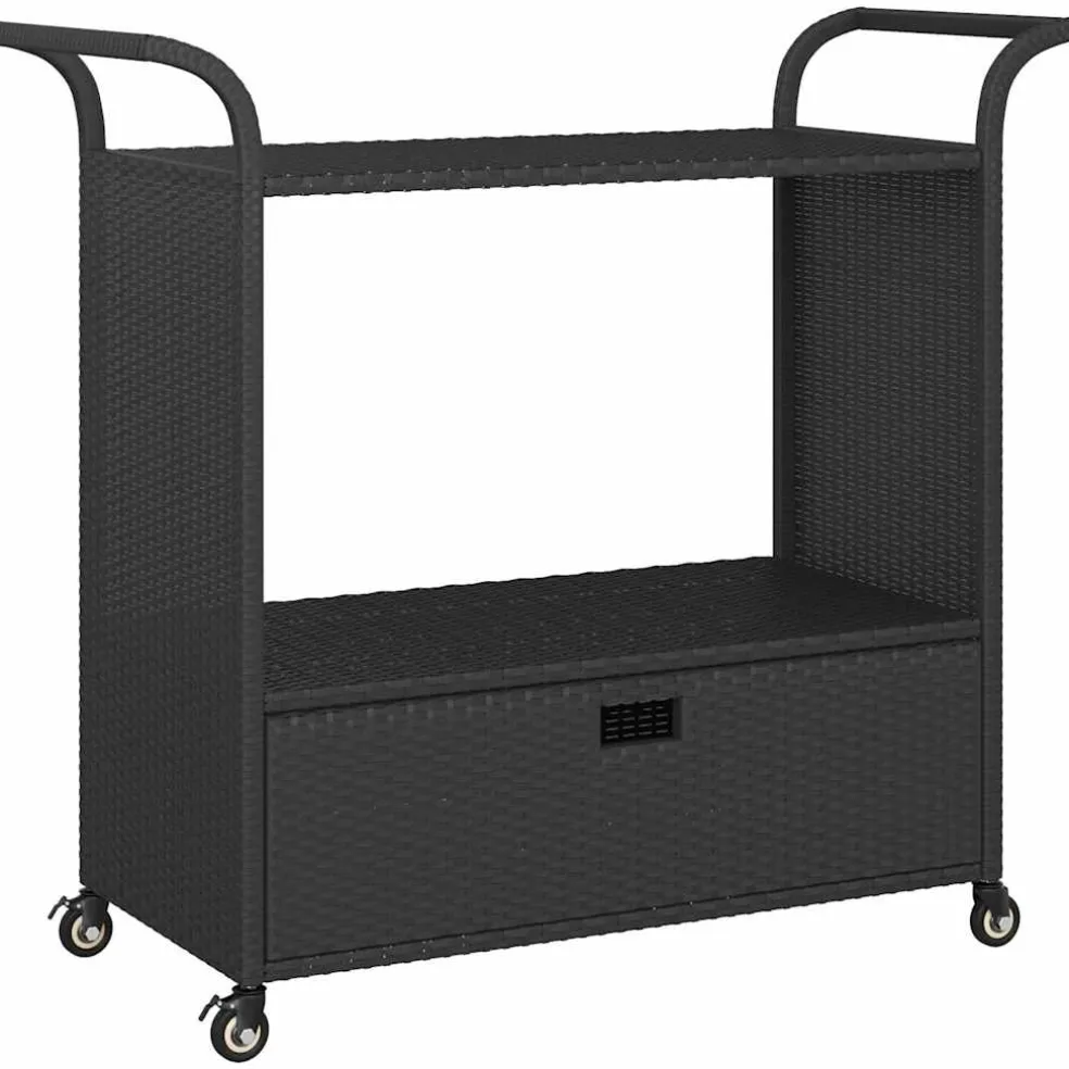 vidaXL Serveerwagen met lade 100x45x97 cm poly rattan zwart