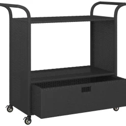 vidaXL Serveerwagen met lade 100x45x97 cm poly rattan zwart