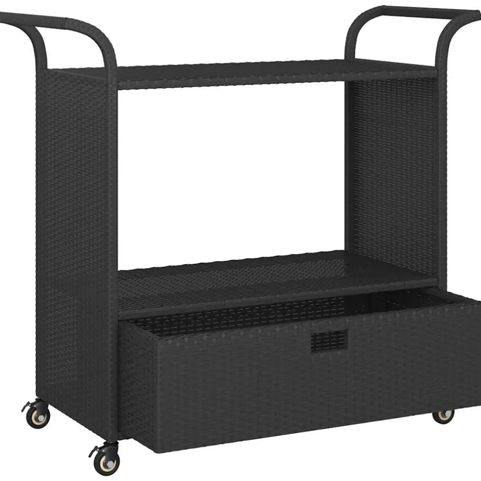 vidaXL Serveerwagen met lade 100x45x97 cm poly rattan zwart