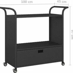 vidaXL Serveerwagen met lade 100x45x97 cm poly rattan zwart