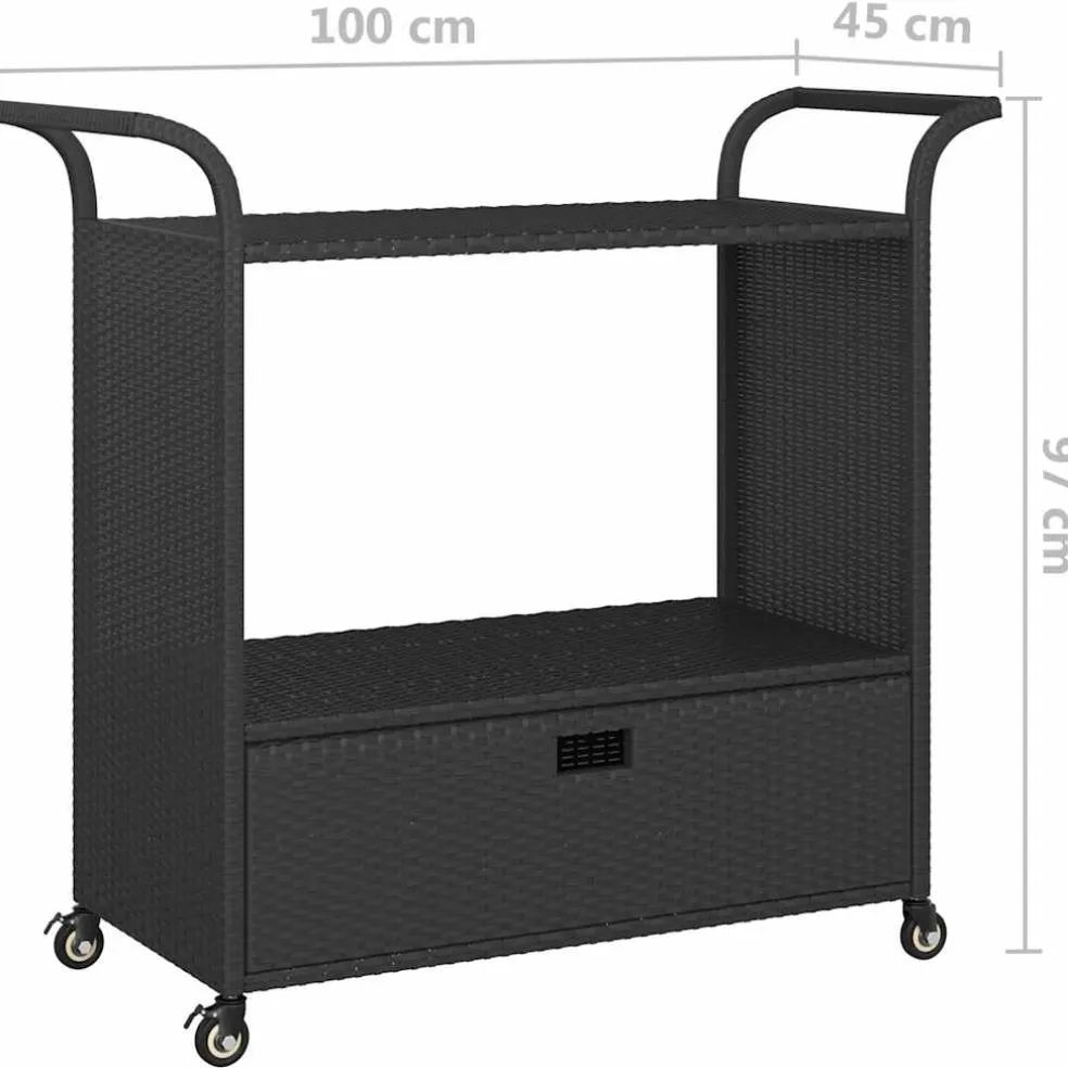 vidaXL Serveerwagen met lade 100x45x97 cm poly rattan zwart