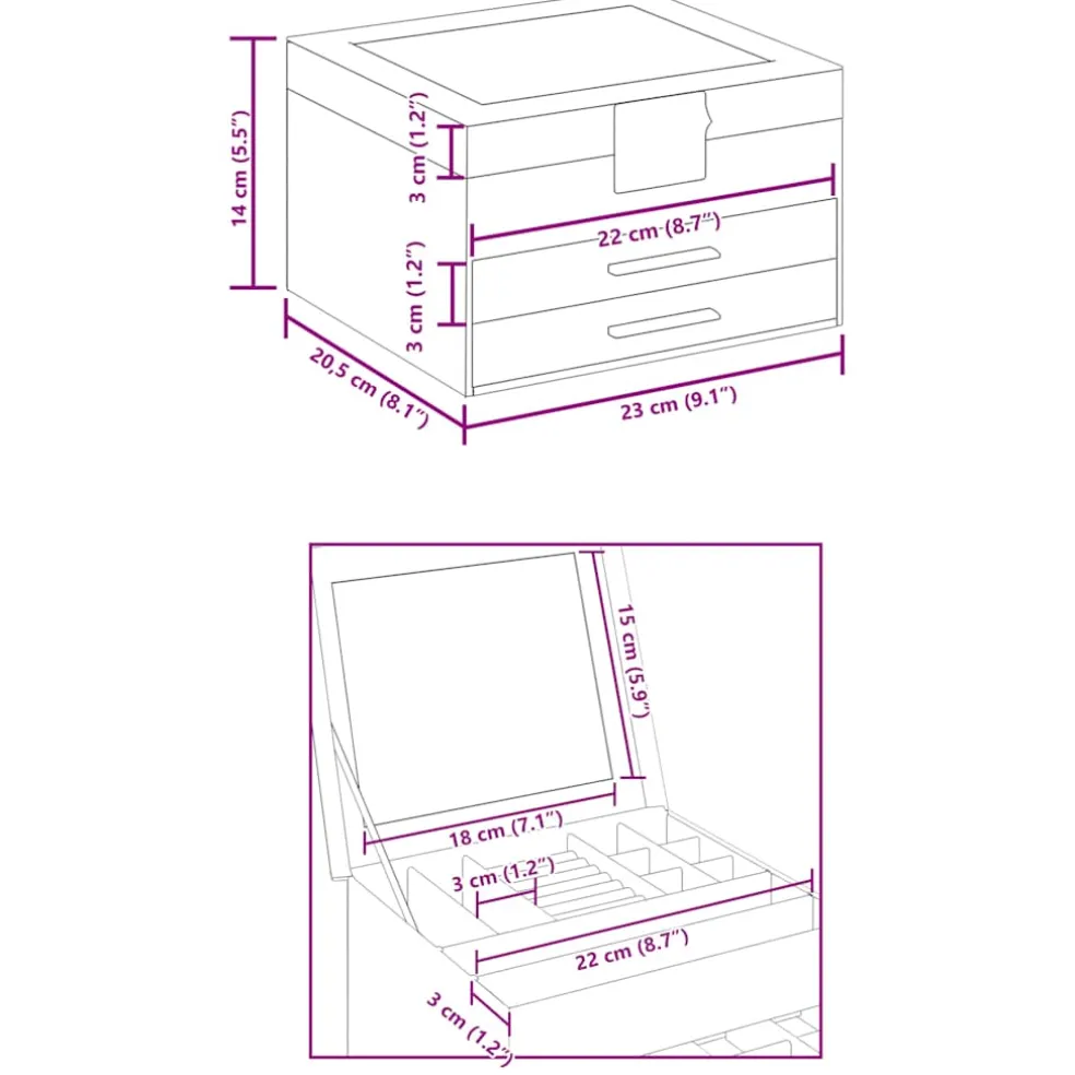 vidaXL Sieradendoosje 3-laags 23x20,5x14 cm wit