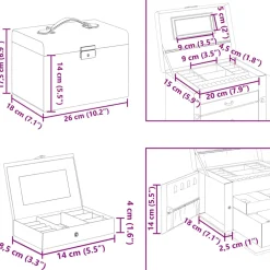 vidaXL Sieradendoosje 3laags met spiegel afsluitbaar 26x18x17,5 cm wit