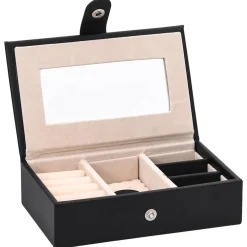 vidaXL Sieradendoosje 3-laags spiegel afsluitbaar 26x18x17,5 cm zwart