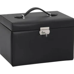 vidaXL Sieradendoosje 3-laags spiegel afsluitbaar 26x18x17,5 cm zwart