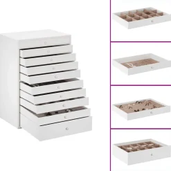 vidaXL Sieradendoos 10-laags met horlogehouders wit 29x20,5x40,5 cm