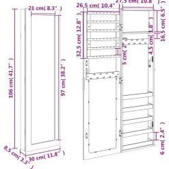 vidaXL Sieradenkast met spiegel wandgemonteerd 30x8,5x106 cm