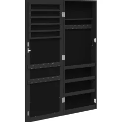 vidaXL Sieradenkast met spiegel wandgemonteerd 37,5x10x106 cm zwart