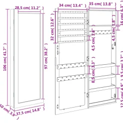 vidaXL Sieradenkast met spiegel wandgemonteerd 37,5x10x106 cm zwart