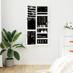 vidaXL Sieradenkast met spiegel en LED wandgemonteerd wit