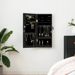 vidaXL Sieradenkast met spiegel en LED wandgemonteerd wit