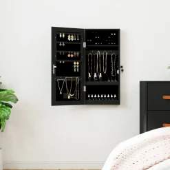 vidaXL Sieradenkast met spiegel en LED wandgemonteerd wit
