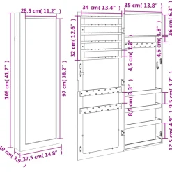 vidaXL Sieradenkast met spiegel wandgemonteerd 37,5x10x106 cm wit