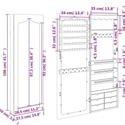 vidaXL Sieradenkast met spiegel wandgemonteerd 37,5x10x106 cm wit