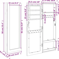 vidaXL Sieradenkast met spiegel en LED wandgemonteerd