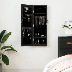 vidaXL Sieradenkast met spiegel en LED wandgemonteerd