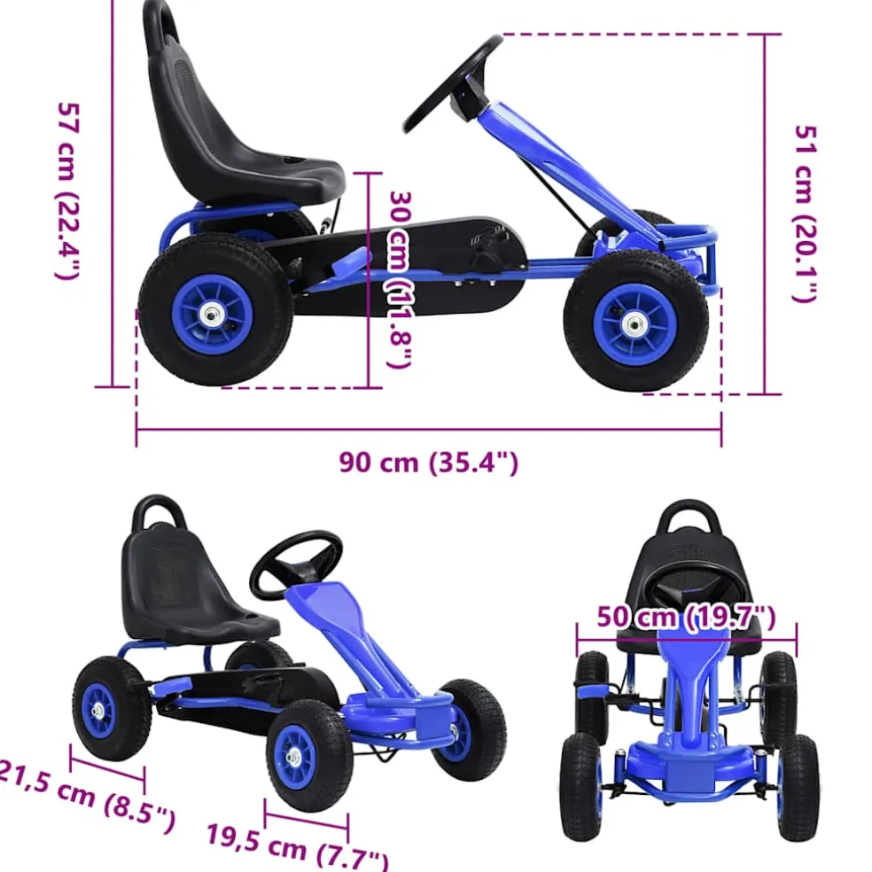 vidaXL Skelter met pedalen en pneumatische banden blauw
