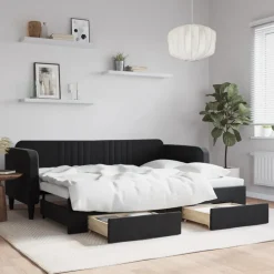 vidaXL Slaapbank met onderschuifbed en lades 80x200 cm fluweel zwart
