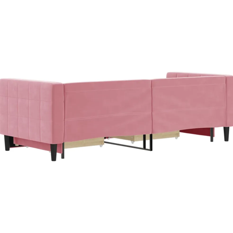 vidaXL Slaapbank met onderschuifbed en lades 80x200 cm fluweel roze