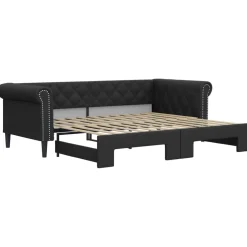 vidaXL Slaapbank met onderschuifbed 90x200 cm kunstleer zwart