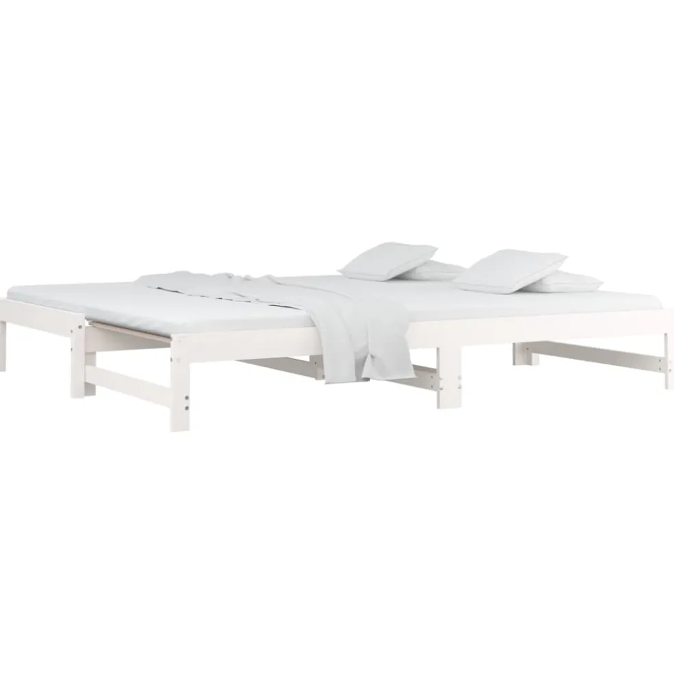 vidaXL Slaapbank uitschuifbaar massief grenenhout wit 2x(90x200) cm