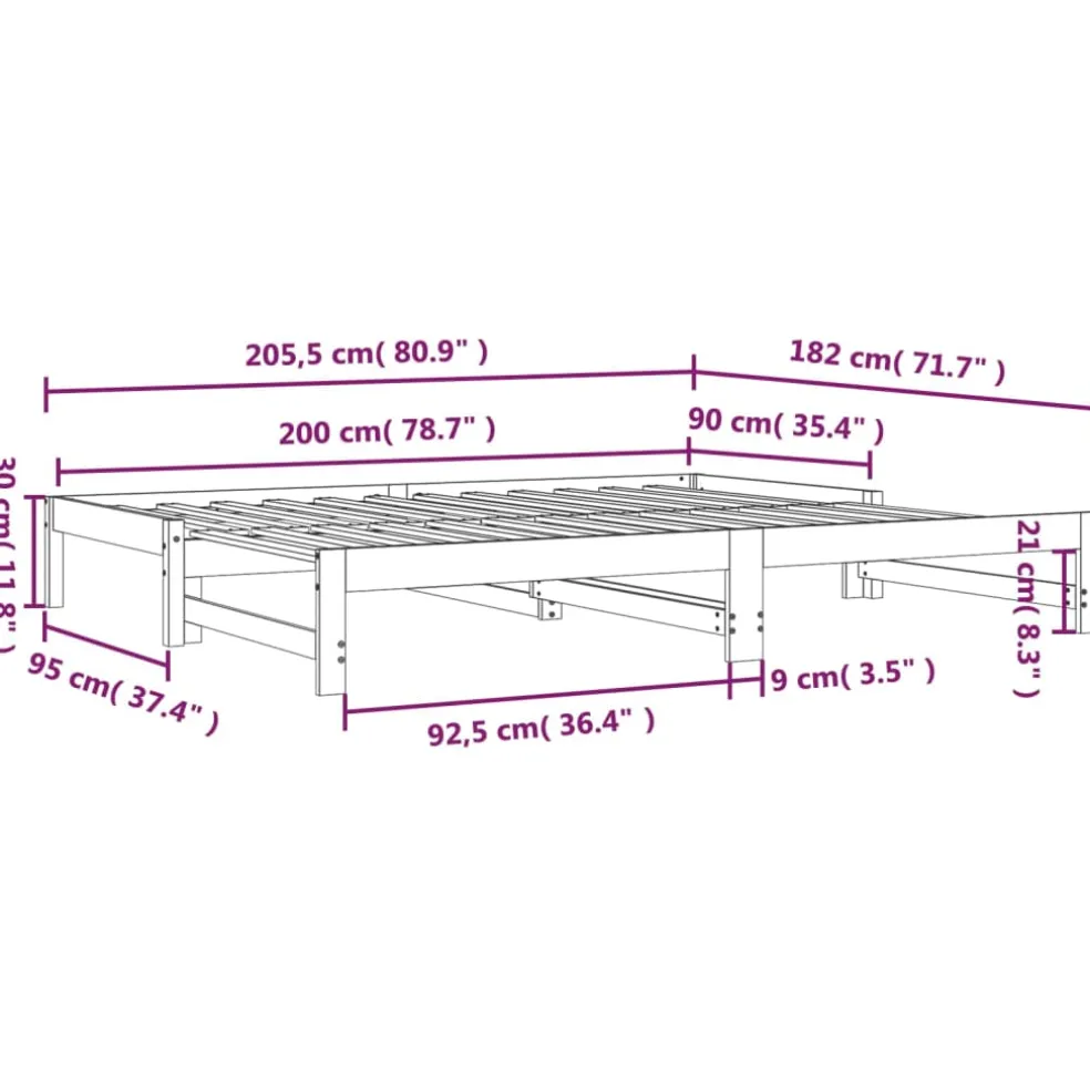 vidaXL Slaapbank uitschuifbaar massief grenenhout wit 2x(90x200) cm