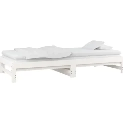 vidaXL Slaapbank uitschuifbaar massief grenenhout wit 2x(90x200) cm