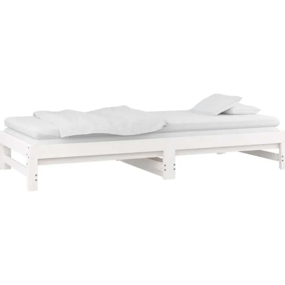 vidaXL Slaapbank uitschuifbaar massief grenenhout wit 2x(90x200) cm